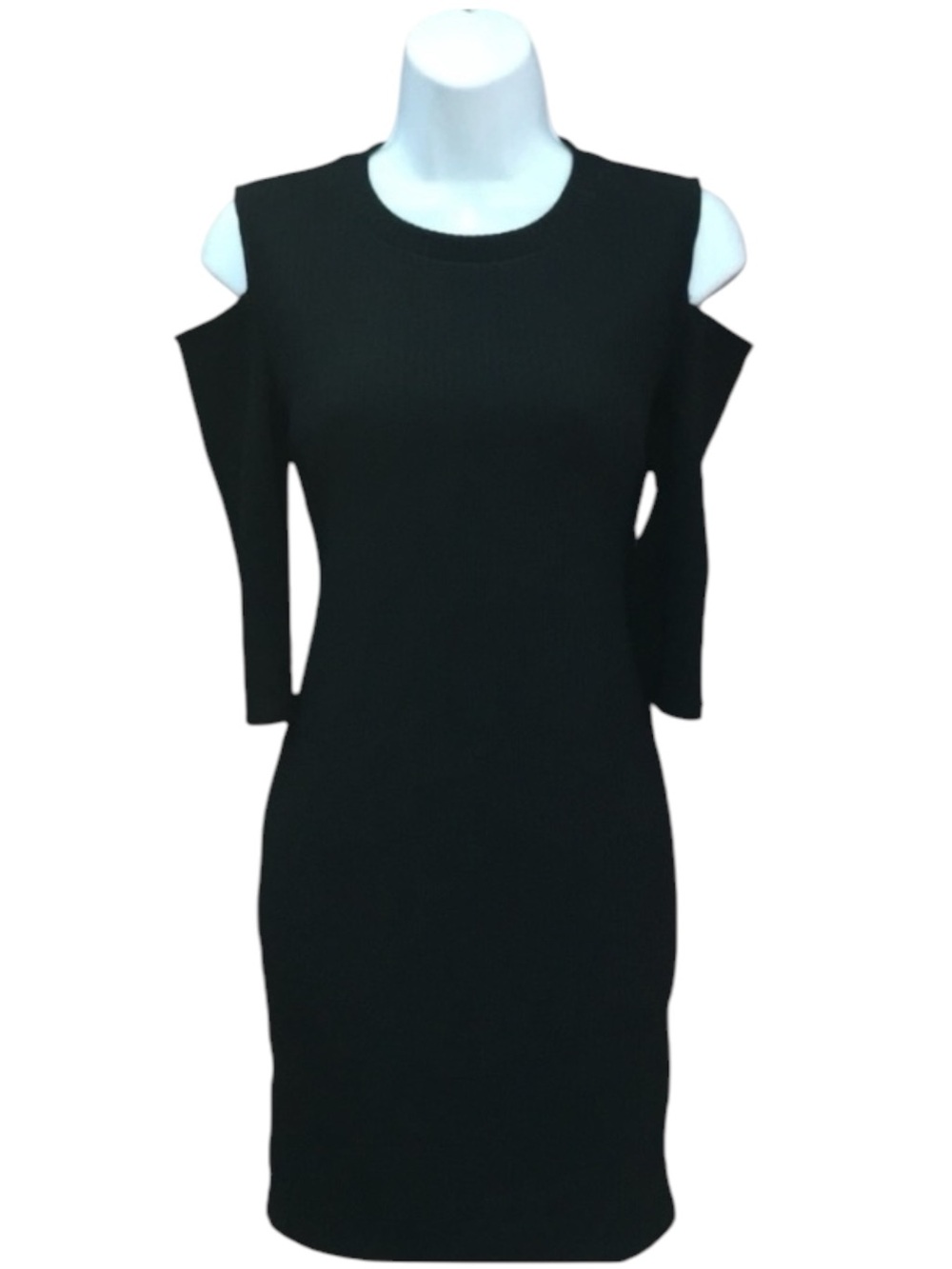 Forever 21 Cold Shoulder Black Ribbed Stretch Bodycon Dress - Women’s Medium